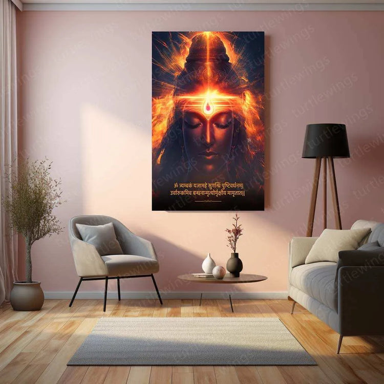 Lord Shiva Portrait Metal Poster | Mahadev Wall Art | Trishul & Third Eye Design - TURTLEWINGS 