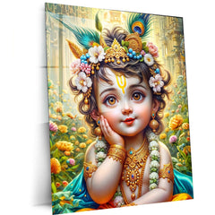 Shri Krishna Metal Poster – Divine Wall Art of Lord Krishna | Spiritual & Mythological Decor