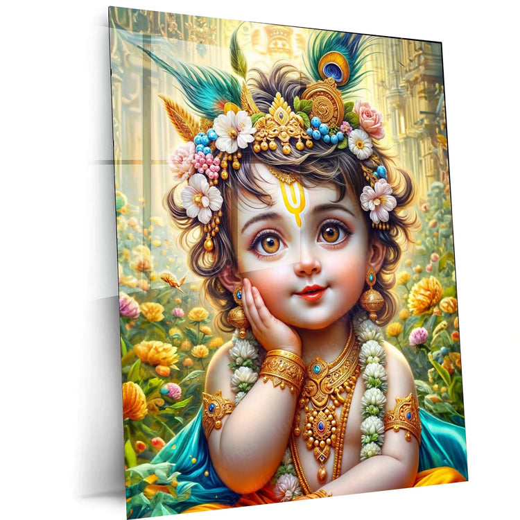 Shri Krishna Metal Poster – Divine Wall Art of Lord Krishna | Spiritual & Mythological Decor - TURTLEWINGS 