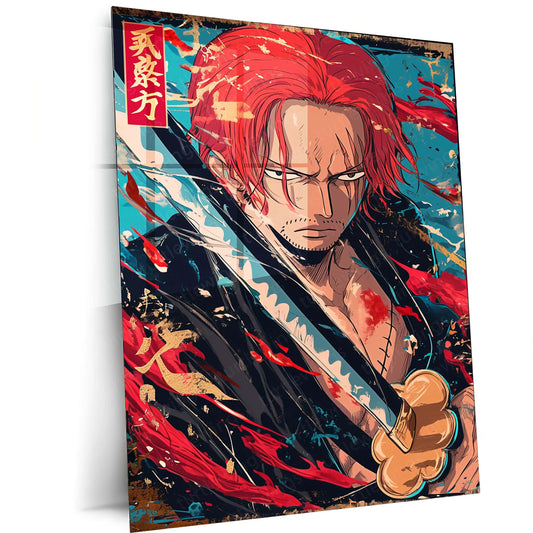 Shanks One Piece Japanese Metal Poster | Yonko Red-Haired Pirate Wall Art - TURTLEWINGS 