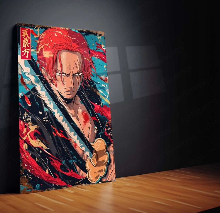 Shanks One Piece Japanese Metal Poster | Yonko Red-Haired Pirate Wall Art - TURTLEWINGS 