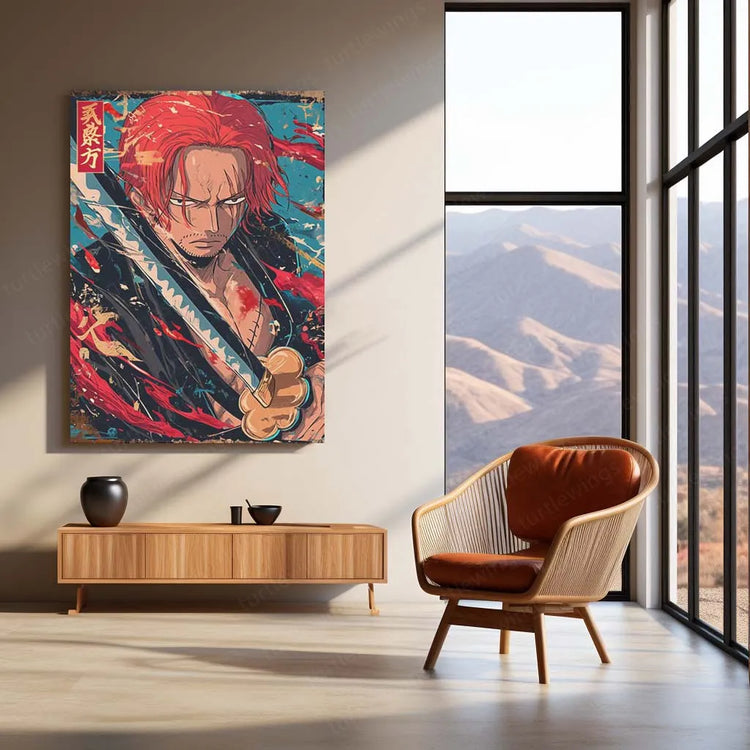 Shanks One Piece Japanese Metal Poster | Yonko Red-Haired Pirate Wall Art - TURTLEWINGS 