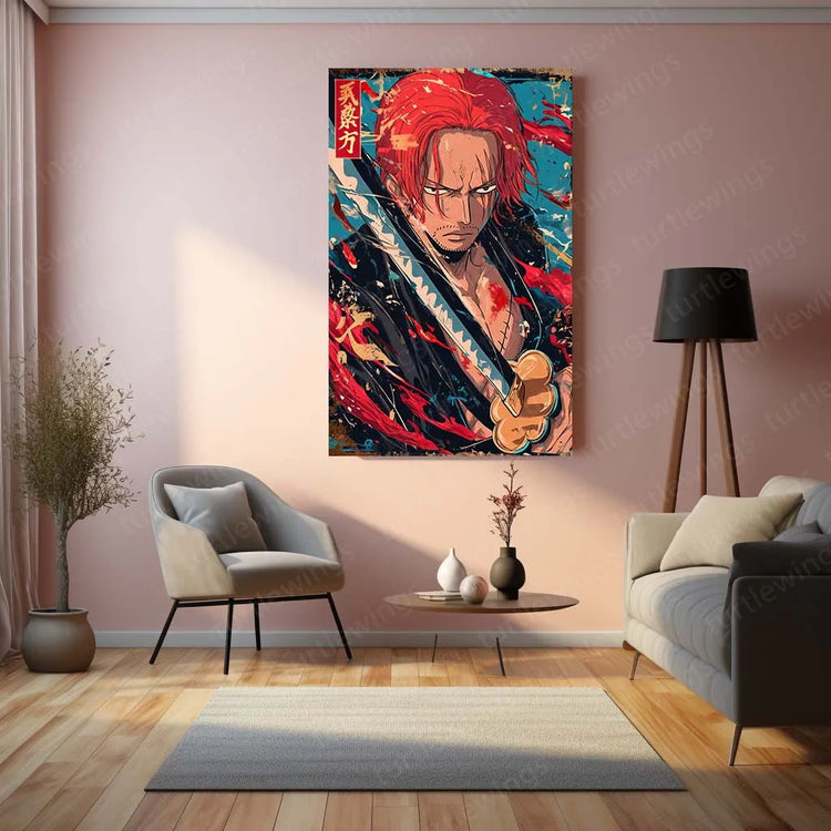 Shanks One Piece Japanese Metal Poster | Yonko Red-Haired Pirate Wall Art - TURTLEWINGS 