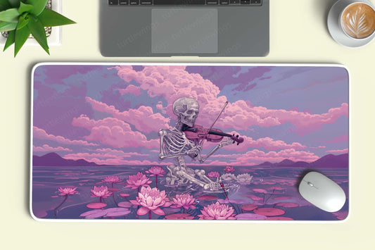 Aesthetic Skeleton Playing the Guitar Deskmat – A Fusion of Music and Art