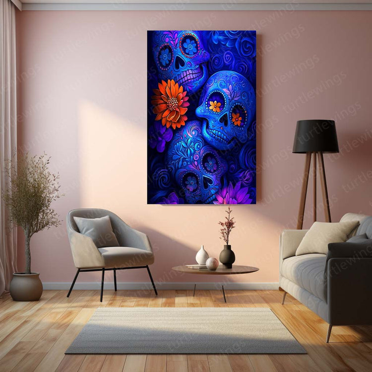 Skull Neon Art Metal Poster | Edgy & Vibrant | High-Quality Metal Print