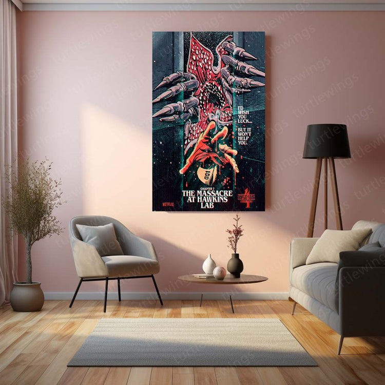 Stranger Things Season 4 Chapter 7: "The Massacre at Hawkins Lab" Metal Poster | High-Quality Metal Print