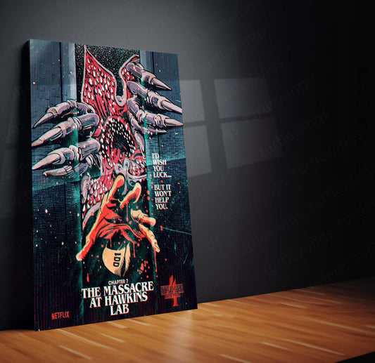 Stranger Things Season 4 Chapter 7: "The Massacre at Hawkins Lab" Metal Poster | High-Quality Metal Print