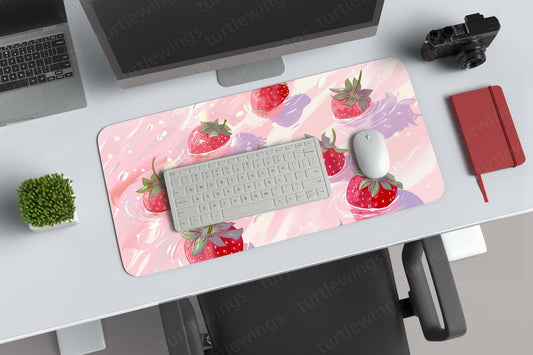 Strawberries Themed Art Deskmat – Fresh and Playful Design for a Sweet Workspace