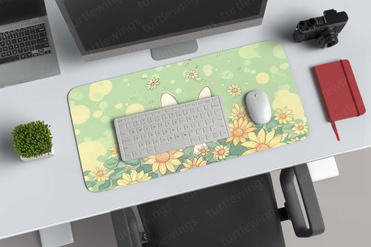 Aesthetic Sunflower Fields with Rabbit Deskmat – A Peaceful Nature Escape