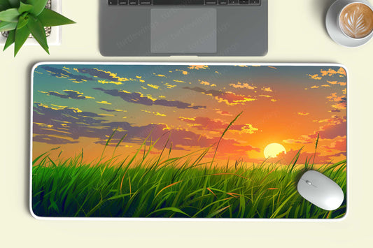 Aesthetic Nature Art Sunset Deskmat – Vibrant Sunset with Serene Natural Landscape