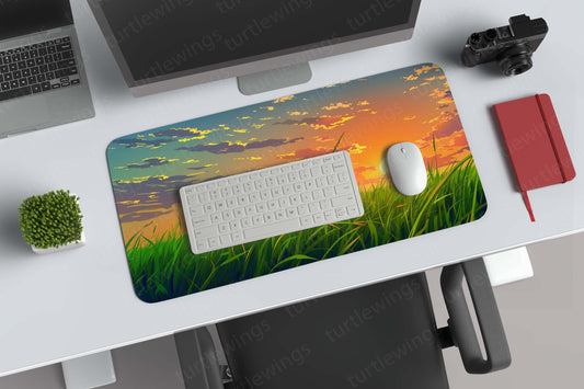 Aesthetic Nature Art Sunset Deskmat – Vibrant Sunset with Serene Natural Landscape