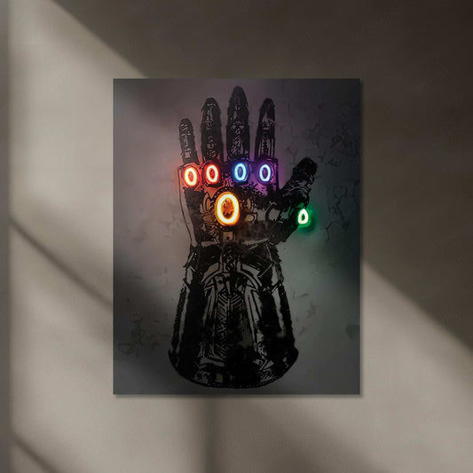 Thanos Infinity Gauntlet Neon LED Metal Poster â Marvel Villain Wall Art