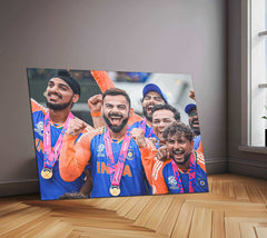 VK-AS-KY Celebration Metal Poster – Virat Kohli, Suryakumar Yadav & Hardik Pandya Wall Art | Team India Cricket