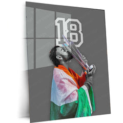 Virat Kohli with Trophy Metal Poster – Team India Champion Wall Art | Cricket Memorabilia