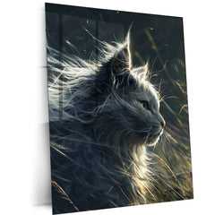 White Cat Metal Poster – Elegant Feline Wall Art | Minimalist Cat Lover Decor