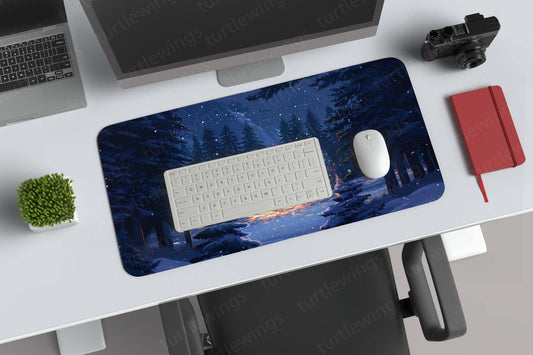 Aesthetic Winter Cabin Deskmat – Cozy Retreat Amidst Snowy Serenity