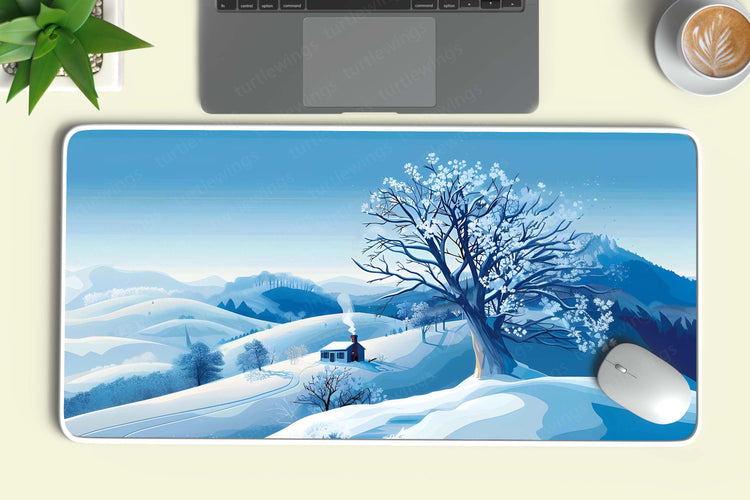 Aesthetic Winter Landscape Deskmat – Enchanting Snowfall Serenity