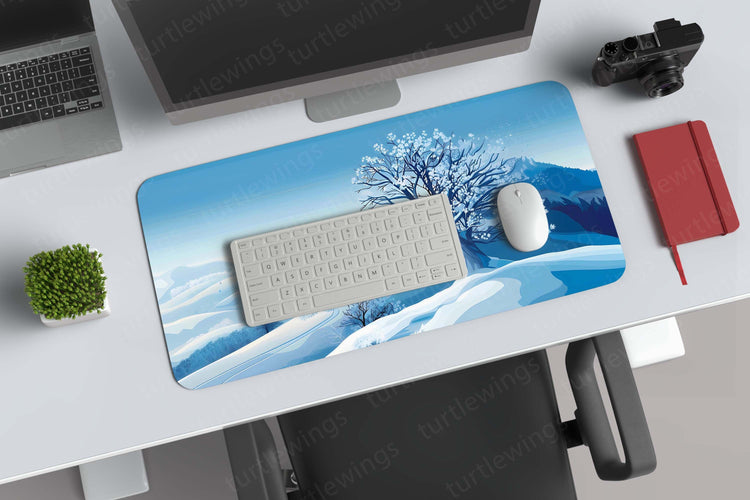 Aesthetic Winter Landscape Deskmat – Enchanting Snowfall Serenity