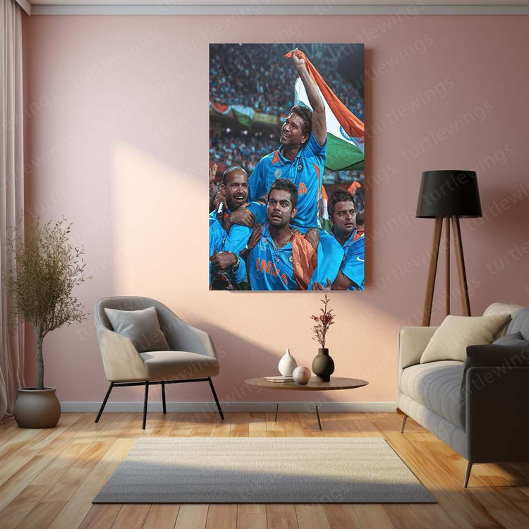 Historic Triumph - World Cup 2011 Winning Moment Metal Poster | Cricket History Wall Art | HD Print