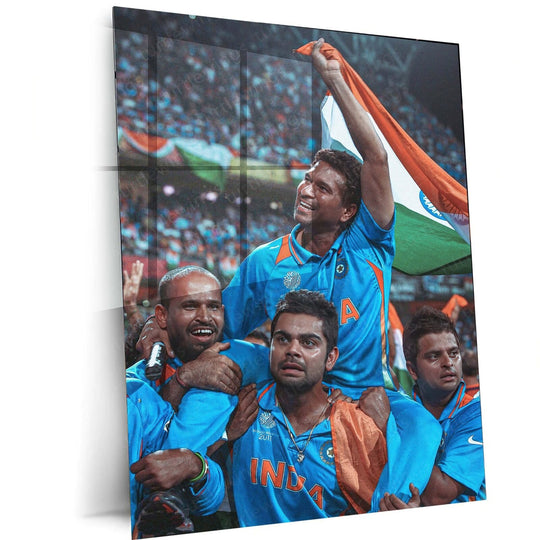 Historic Triumph - World Cup 2011 Winning Moment Metal Poster | Cricket History Wall Art | HD Print