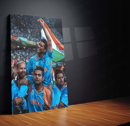 Historic Triumph - World Cup 2011 Winning Moment Metal Poster | Cricket History Wall Art | HD Print