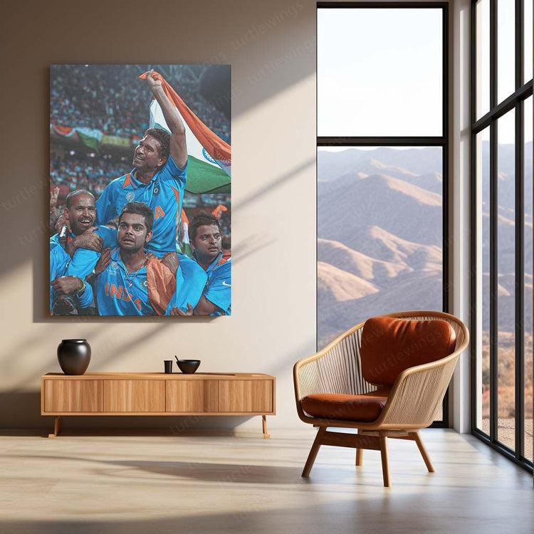 Historic Triumph - World Cup 2011 Winning Moment Metal Poster | Cricket History Wall Art | HD Print