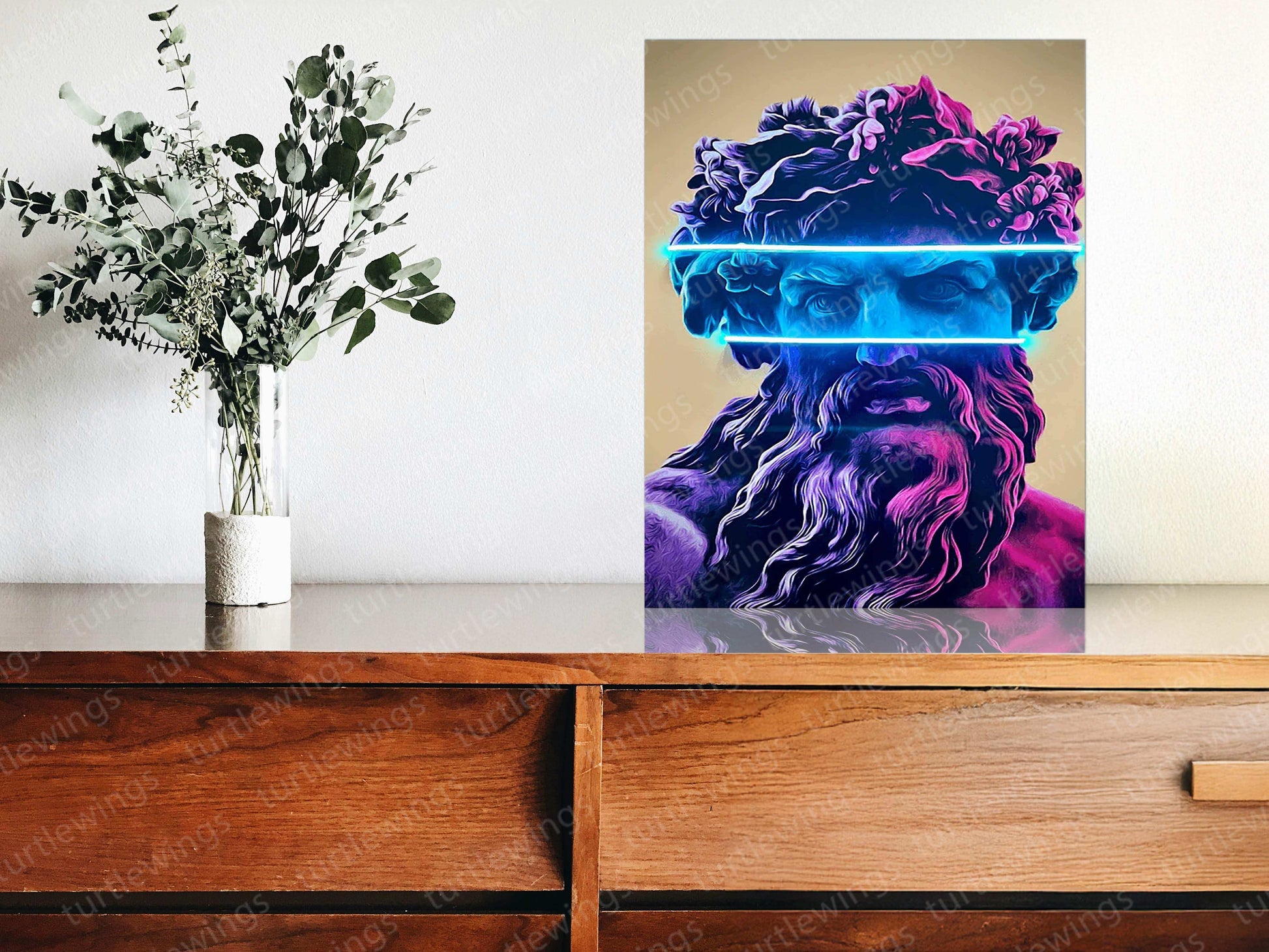 Zeus Pop Blue Neon LED Metal Frame â The King of Gods in Vibrant Light - TURTLEWINGS 