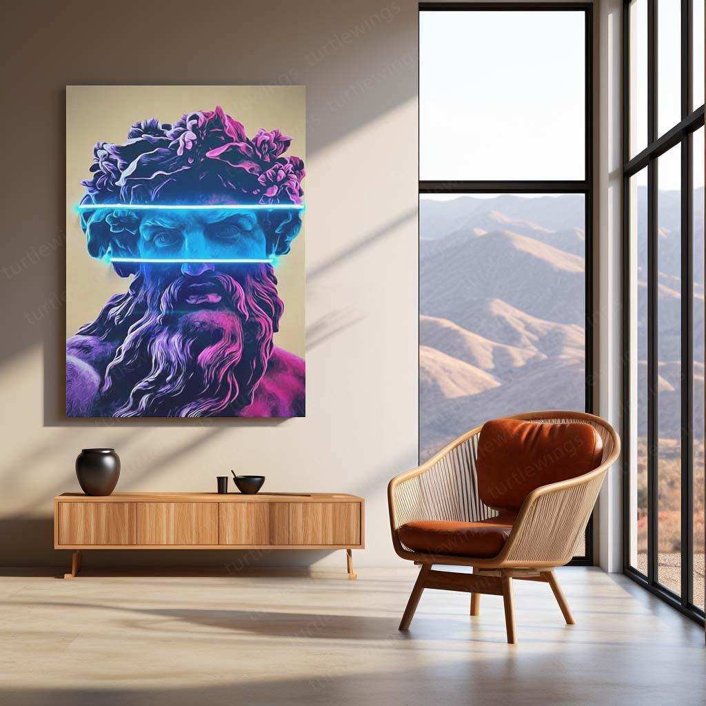 Zeus Pop Blue Neon LED Metal Frame â The King of Gods in Vibrant Light - TURTLEWINGS 