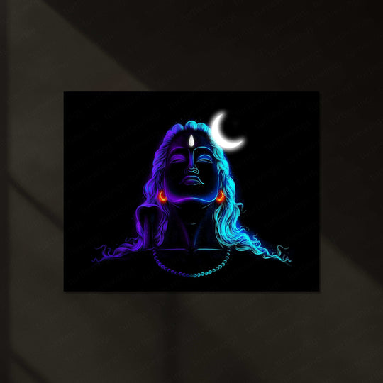 Adiyogi Lord Shiva Neon LED Metal Poster - TURTLEWINGS 