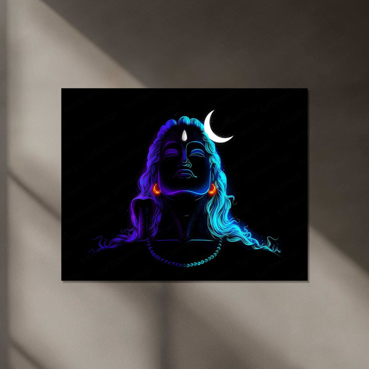 Adiyogi Lord Shiva Neon LED Metal Poster - TURTLEWINGS 