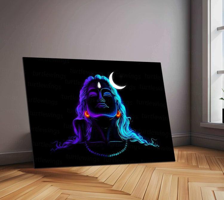 Adiyogi Lord Shiva Neon LED Metal Poster - TURTLEWINGS 