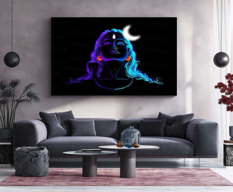 Adiyogi Lord Shiva Neon LED Metal Poster - TURTLEWINGS 