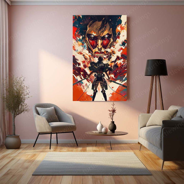 Eren Yeager: Titan Power Unleashed Metal Poster | Turtlewings AOT Series