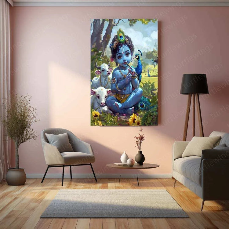 Baby Krishna Metal Poster – Divine and Adorable Hindu Art | Spiritual Wall Decor 2 - TURTLEWINGS 