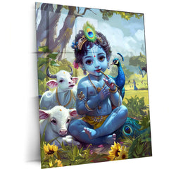 Baby Krishna Metal Poster – Divine and Adorable Hindu Art | Spiritual Wall Decor 2