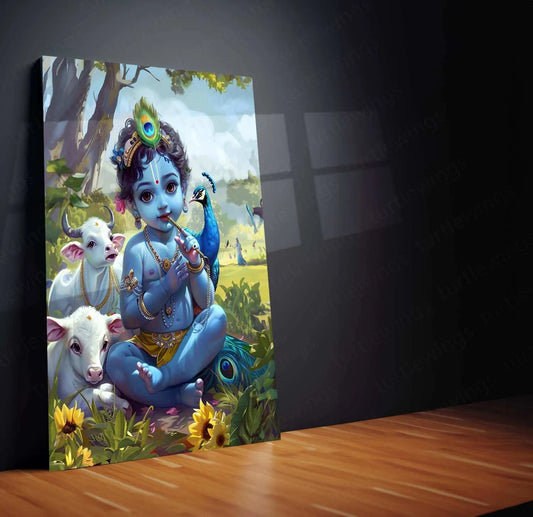 Baby Krishna Metal Poster – Divine and Adorable Hindu Art | Spiritual Wall Decor 2 - TURTLEWINGS 