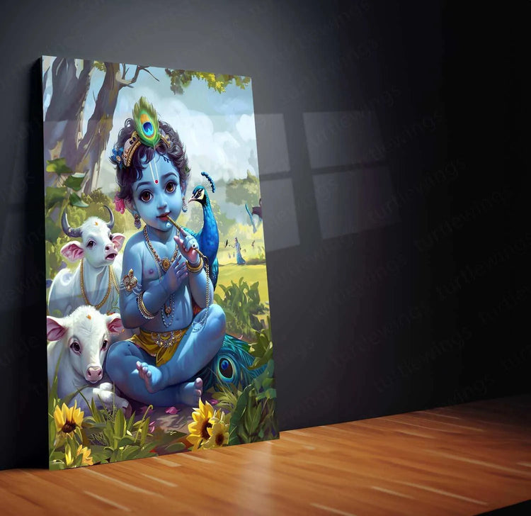 Baby Krishna Metal Poster – Divine and Adorable Hindu Art | Spiritual Wall Decor 2 - TURTLEWINGS 