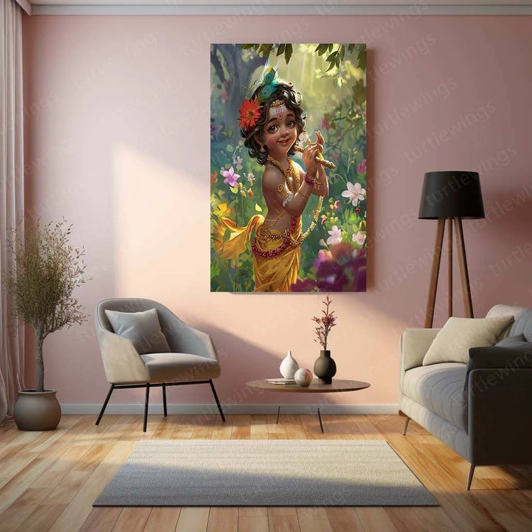 Baby Krishna Metal Poster – Divine and Adorable Hindu Art | Spiritual Wall Decor 3 - TURTLEWINGS 