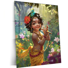 Baby Krishna Metal Poster – Divine and Adorable Hindu Art | Spiritual Wall Decor 3