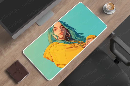 Billie Eilish Yellow Minimal Deskmat | Simplistic Elegance for Fans