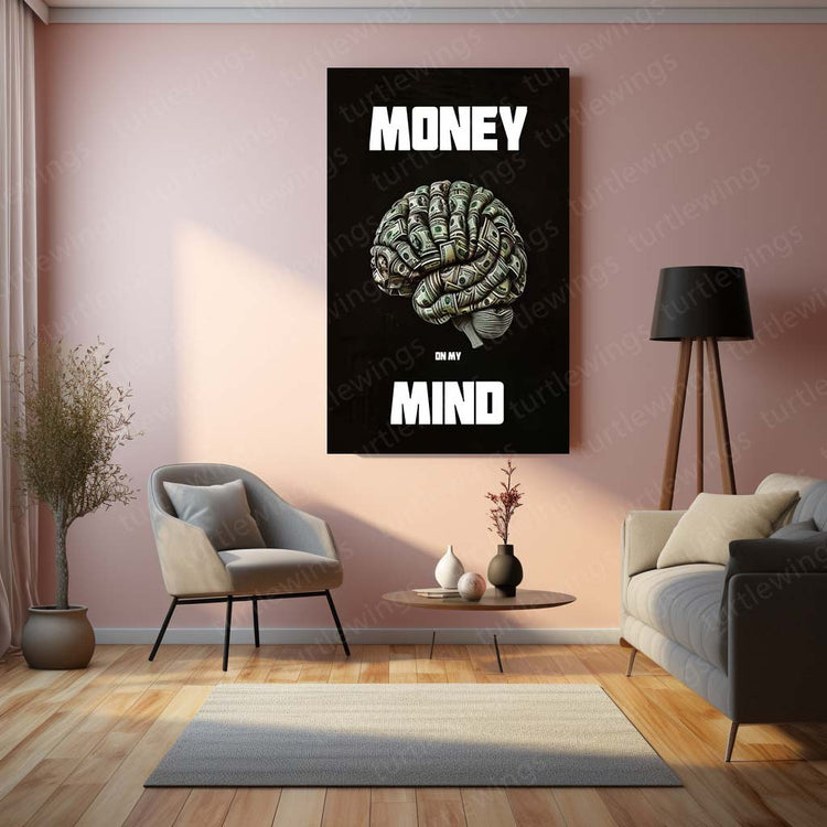 Wealth Mindset – “Money on My Mind” Quote Metal Poster | Inspirational Wall Art | HD Print