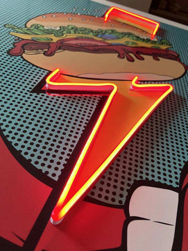 Burger Neon LED Metal Poster â Retro Diner & Foodie Wall Art - TURTLEWINGS 