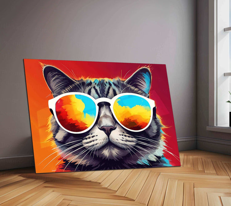 Cat in Colorful Sunglasses Neon LED Metal Poster - TURTLEWINGS 