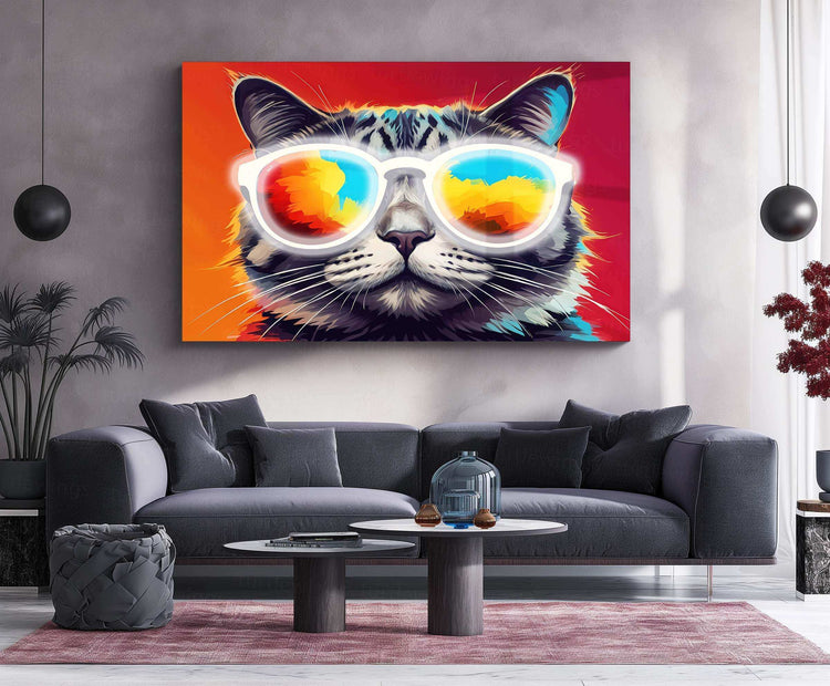 Cat in Colorful Sunglasses Neon LED Metal Poster - TURTLEWINGS 