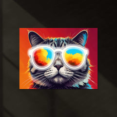 Cat in Colorful Sunglasses Neon LED Metal Poster