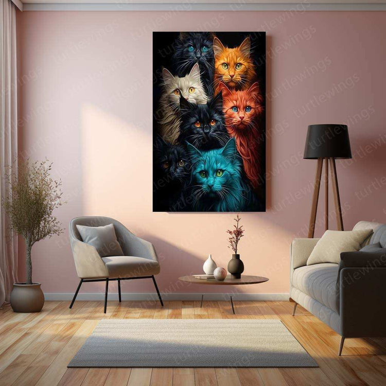 Cats Multicolour Metal Poster | Vibrant Feline Wall Art | Colorful Animal Decor - TURTLEWINGS 