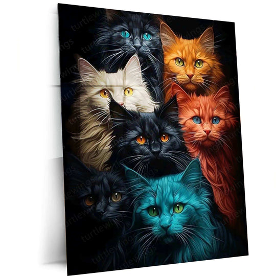 Cats Multicolour Metal Poster | Vibrant Feline Wall Art | Colorful Animal Decor - TURTLEWINGS 