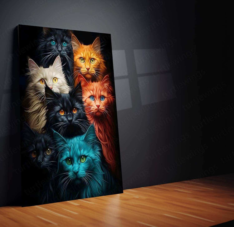 Cats Multicolour Metal Poster | Vibrant Feline Wall Art | Colorful Animal Decor - TURTLEWINGS 