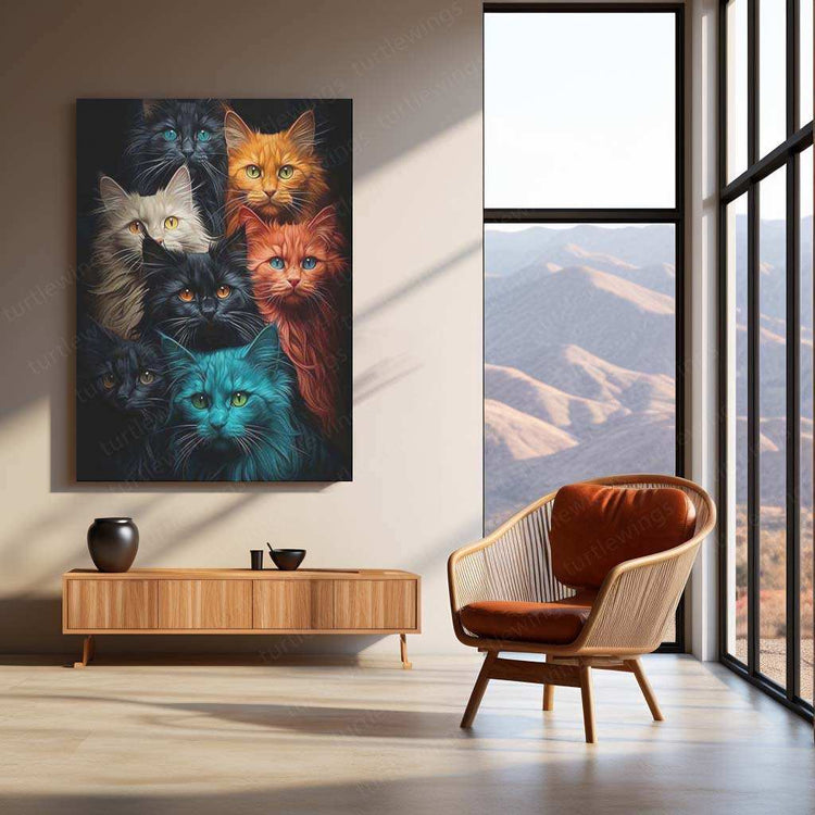 Cats Multicolour Metal Poster | Vibrant Feline Wall Art | Colorful Animal Decor - TURTLEWINGS 