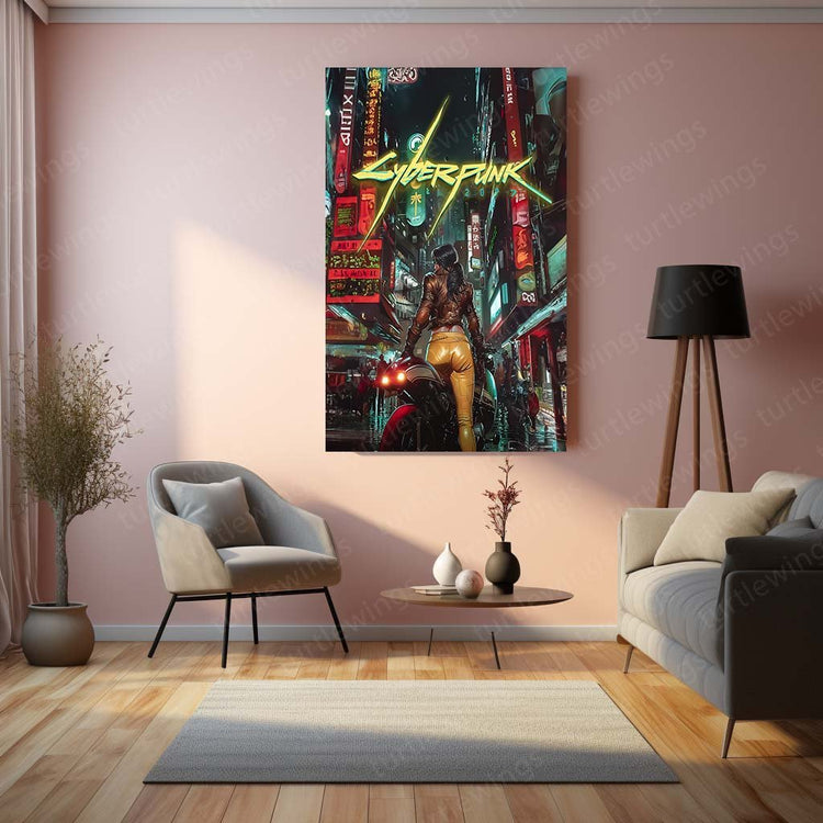 Futuristic Vibes - Cyberpunk Metal Poster | Sci-Fi Wall Art | HD Quality